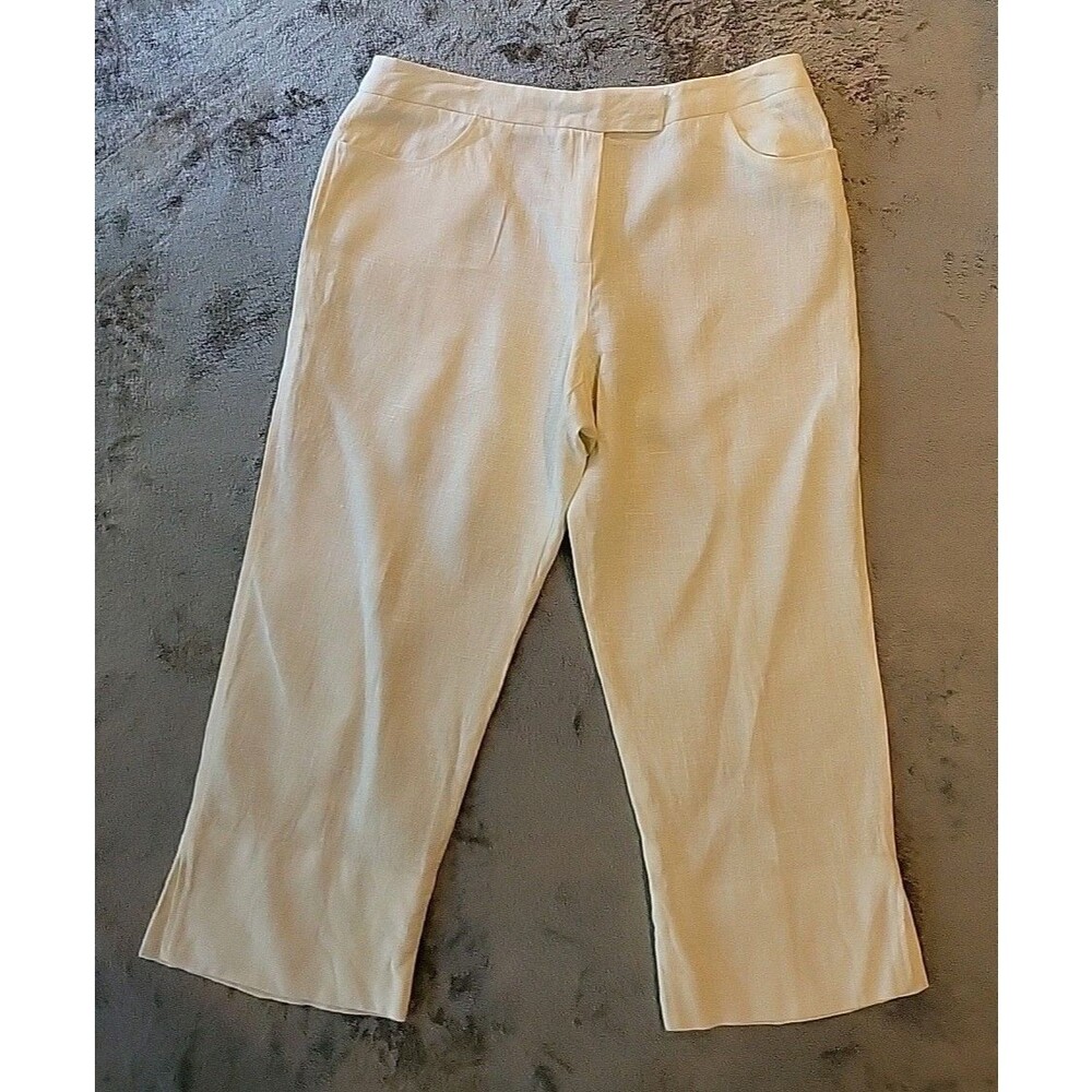 Harve Bernard by Bernard Holtzman 100% Linen Pants Womens Sz 14 Talla Cream